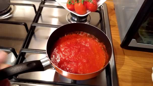 Томатный соус приготовленный — стоковое видео