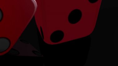 bir yansıtıcı siyah arka plan üzerinde zar