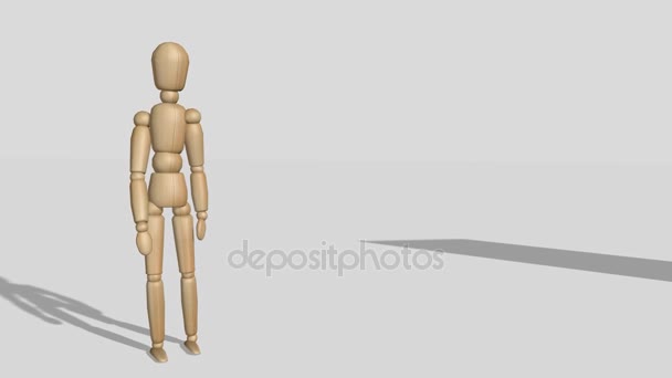 3D vykreslení dřevěné figuríny čekání — Stock video