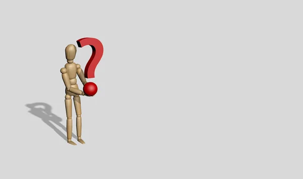 3D render wooden dummy look a question — Stock Photo, Image