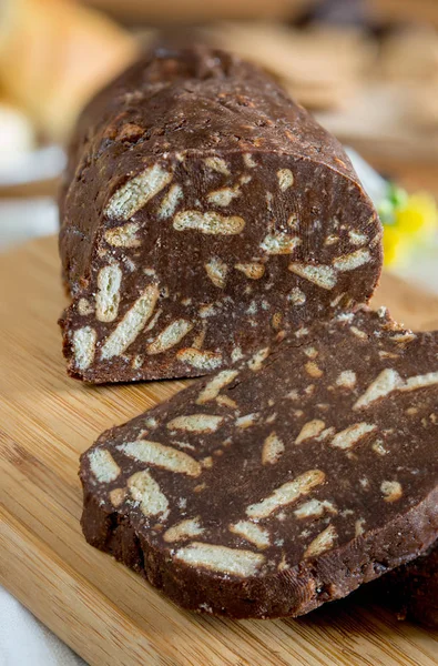 Crunchy chocolate salami — Stock Photo, Image