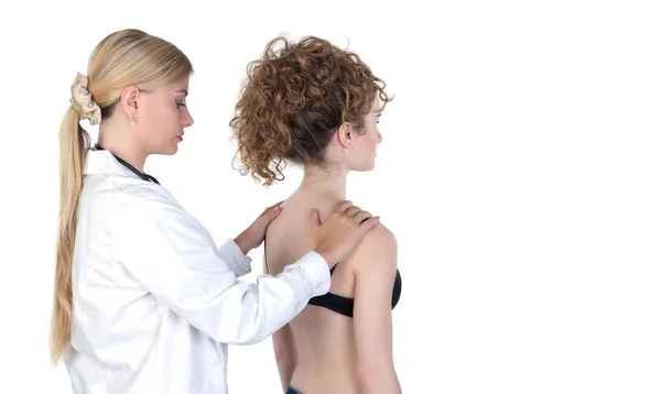 Female blonde doctor with young patient — Stock Photo, Image