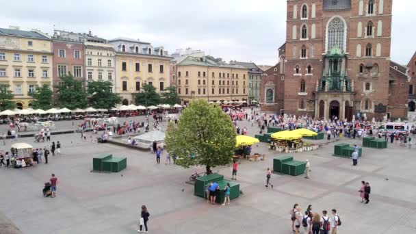 Ongedefinieerde mensen lopen in Krakow Stad - Polen — Stockvideo