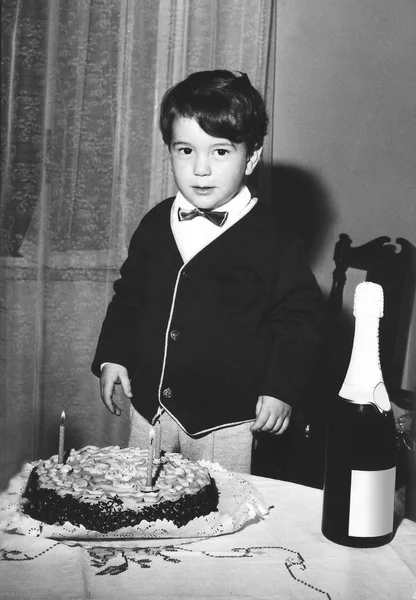 Little boy 60s on old photo — Stock Photo, Image