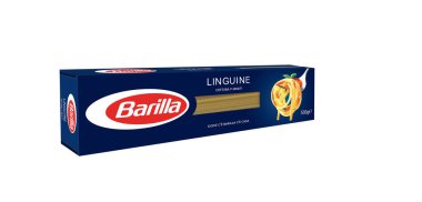 İtalya - 8 Kasım 2019: bir paket Barilla linguine İtalyan makarnası