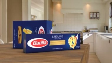 İtalya - 8 Kasım 2019: 3d Barilla İtalyan makarna resimli editör paketi