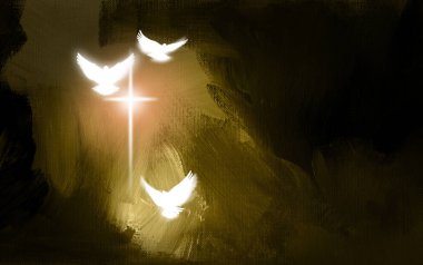 Spiritual Doves and Salvation Cross  clipart