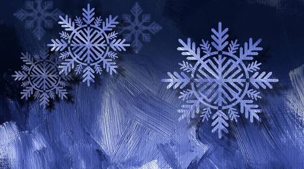Mavi fırça konturu arka plan üzerinde Noel kar tanesi süsler