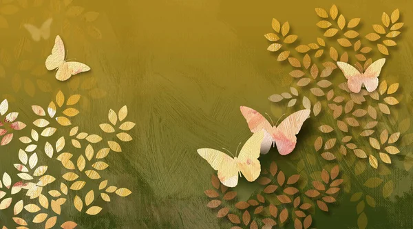 Arka plan grafik yaprakları ve kelebekler soyut