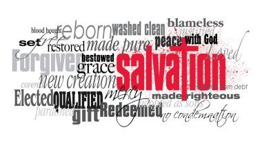 Christian Salvation word montage with red cross clipart