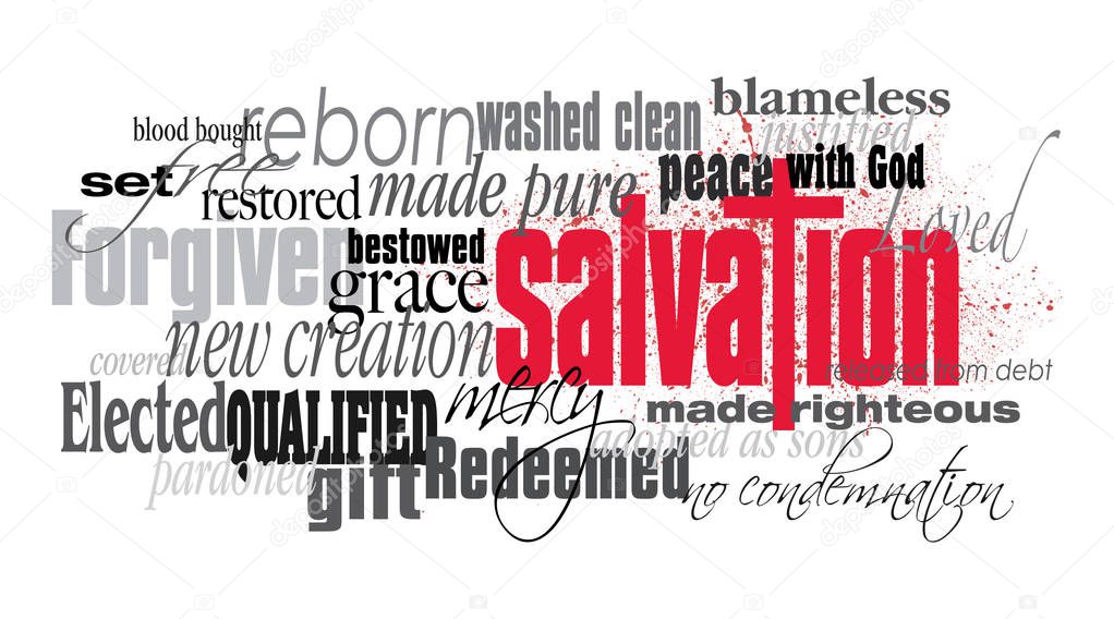 Christian Salvation word montage with red cross