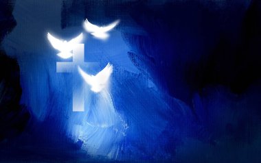 Christian cross with glowing doves graphic clipart