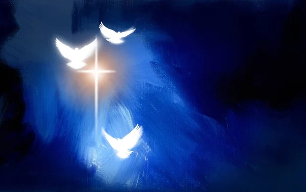 Spiritual Doves and salvation cross of Calvary — Stock Photo, Image