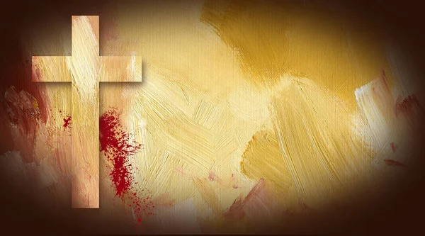 Kalvarienkreuz Opferblut Grafik auf gemaltem Texturhintergrund — Stockfoto