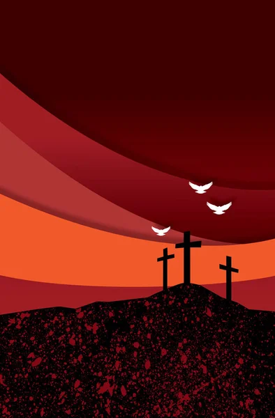 Graphic Christian crosses of Jesus with spiritual doves and collage effect sky — Stock Photo, Image