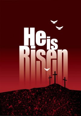 O Risen Paskalya haçlar ve güvercinler ufukta.
