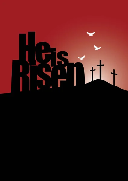He is Risen Easter crosses and doves on glowing horizon — Stock Photo, Image