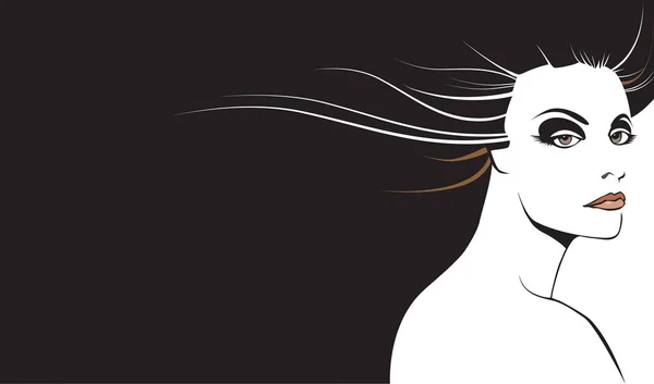 Mujer gráfica belleza con el pelo largo negro que fluye — Vector de stock