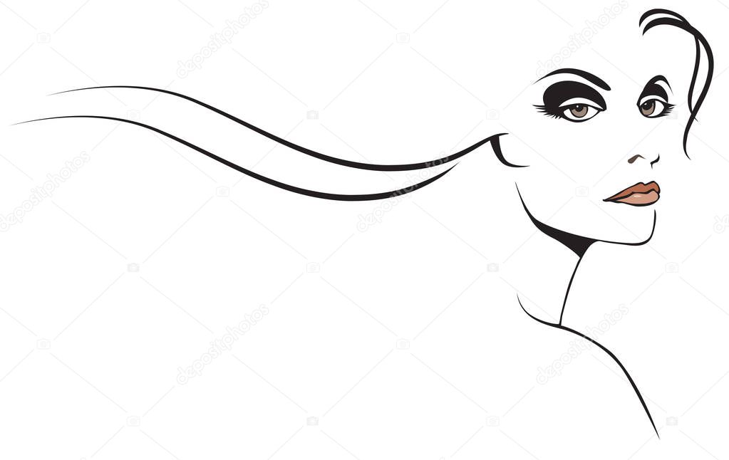 Graphic woman beauty with stylized long flowing hair