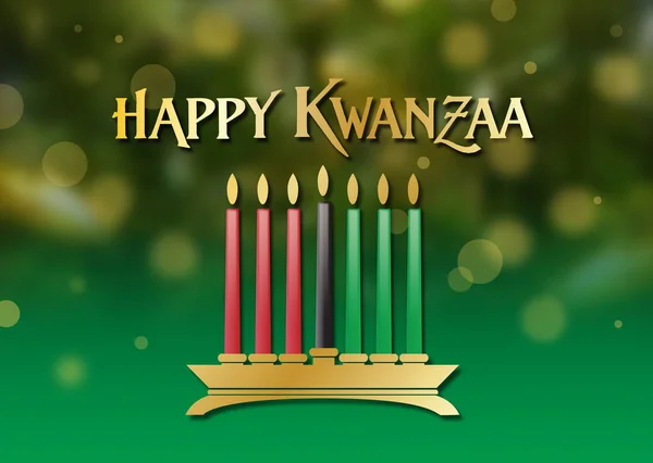 Fondo gráfico de celebración navideña Kwanzaa en suaves luces doradas brillantes — Foto de Stock