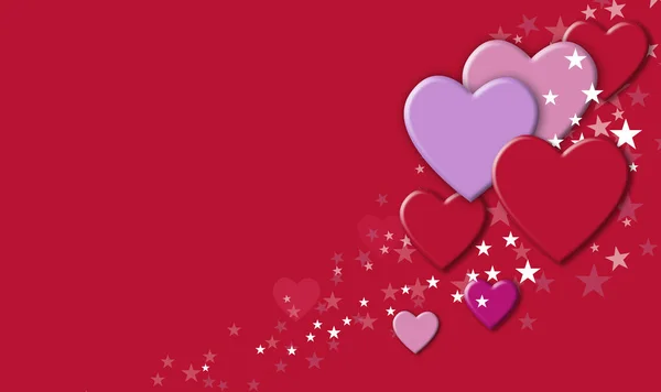 Valentines Hearts and stars across bright red graphic background — Stok fotoğraf