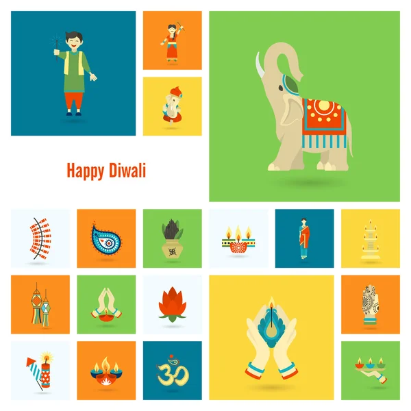 Diwali. Indiase Festival pictogrammen — Stockvector