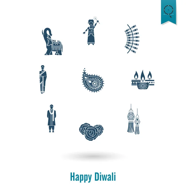 Diwali. Indian Festival Icons — Stock Vector