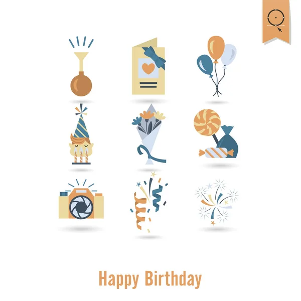 Conjunto de iconos de feliz cumpleaños — Vector de stock