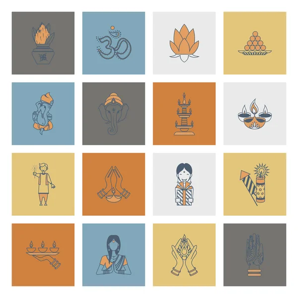 Diwali. Indiase Festival pictogrammen — Stockvector