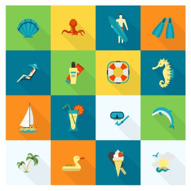 Yaz ve plaj basit düz simgeler
