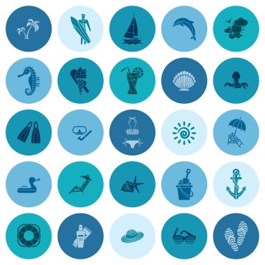 Yaz ve plaj basit düz simgeler