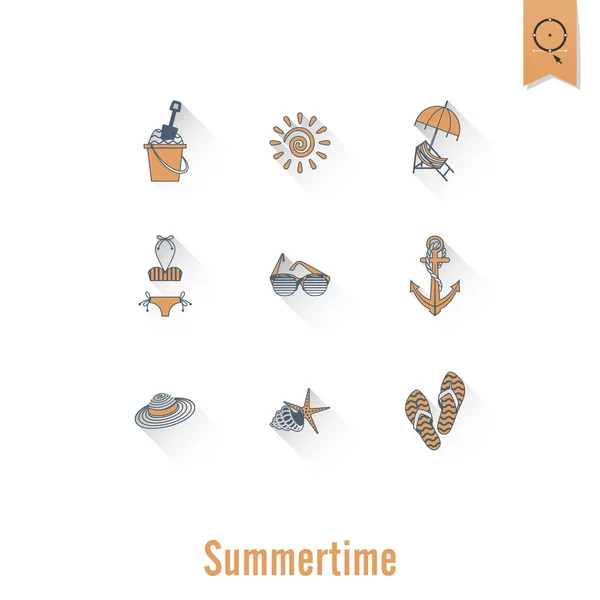 Sommer und Strand einfache flache Symbole — Stockvektor