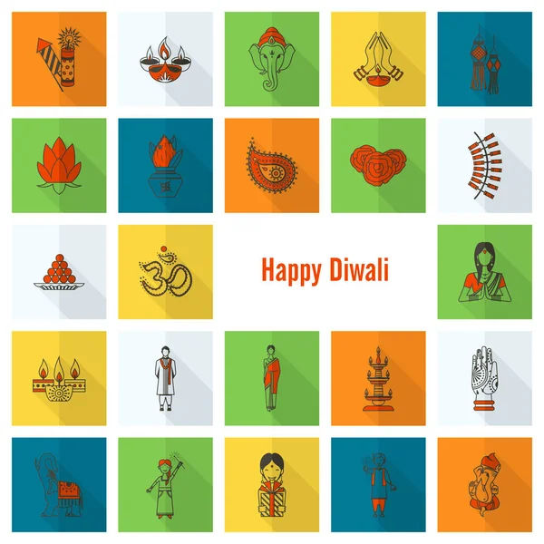 Diwali. Indian Festival Icons — Stock Vector