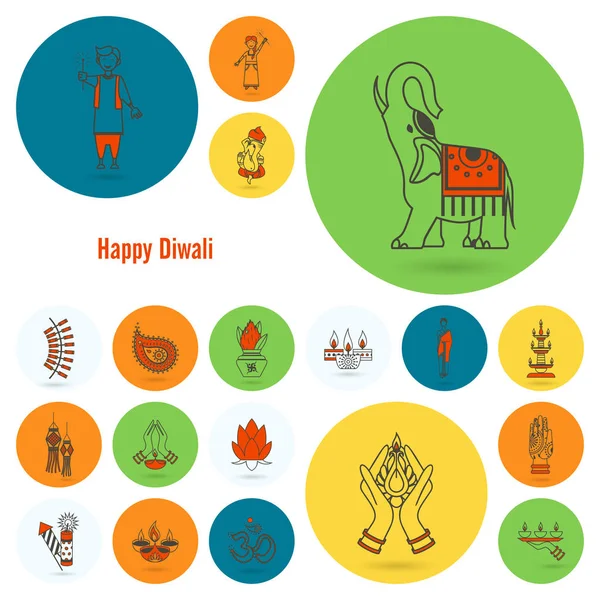 Diwali. Ícones do Festival Indiano — Vetor de Stock