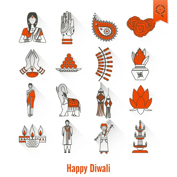 Diwali. Indian Festival Icons — Stock Vector