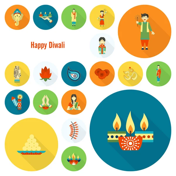 Diwali. Ícones do Festival Indiano — Vetor de Stock