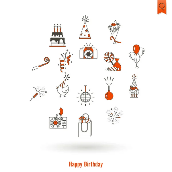 Conjunto de iconos de feliz cumpleaños — Vector de stock