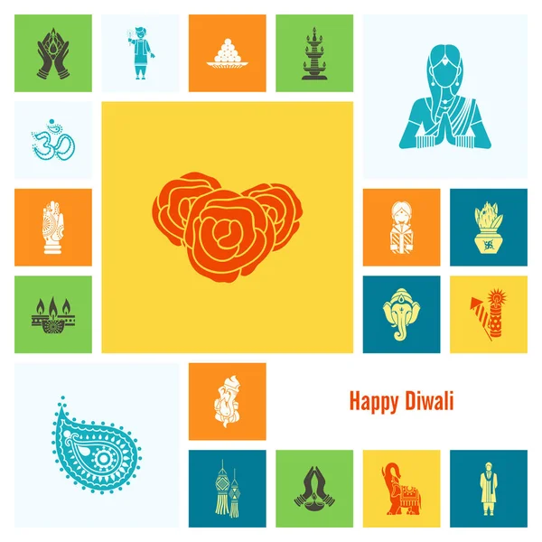 Diwali. Indyjskich festiwal ikony — Wektor stockowy