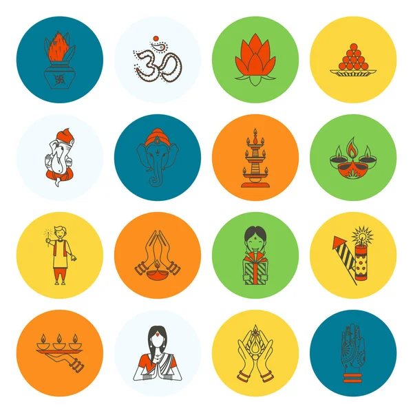 Diwali. Indiase Festival pictogrammen — Stockvector