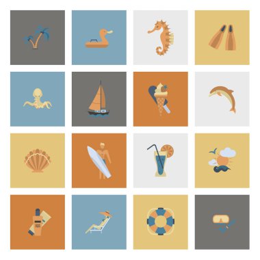 Yaz ve plaj basit düz simgeler