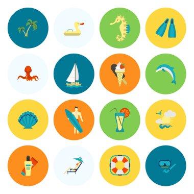 Yaz ve plaj basit düz simgeler