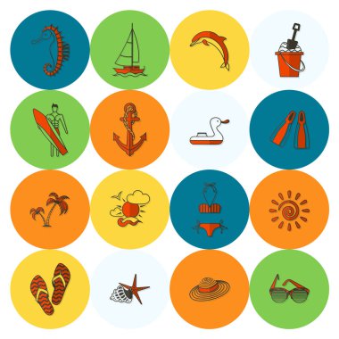 Yaz ve plaj basit düz simgeler
