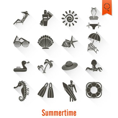 Yaz ve plaj basit düz simgeler