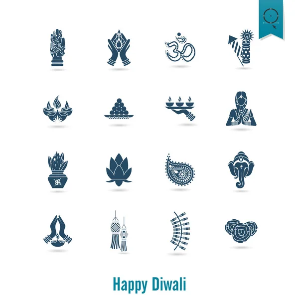 Diwali. Indian Festival Icons — Stock Vector