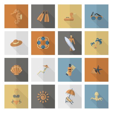 Yaz ve plaj basit düz simgeler