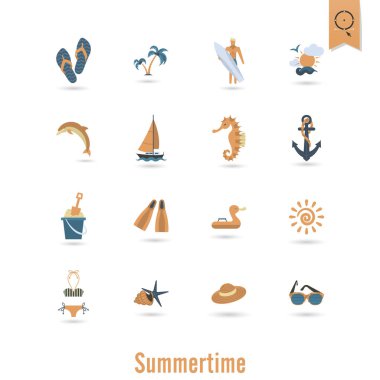 Yaz ve plaj basit düz simgeler