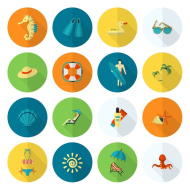 Yaz ve plaj basit düz simgeler