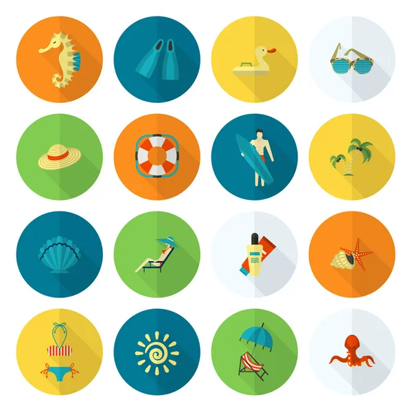 Summer and Beach Simple Flat Icons — Stock Vector