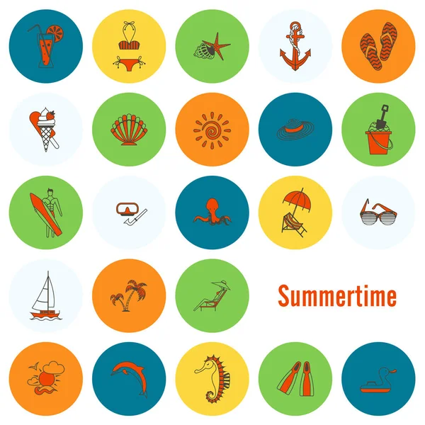 Summer and Beach Simple Flat Icons — Stock Vector