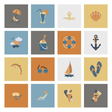 Yaz ve plaj basit düz simgeler
